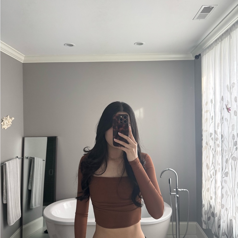 Princess Polly Brown Long Sleeve Open-Back Crop Top